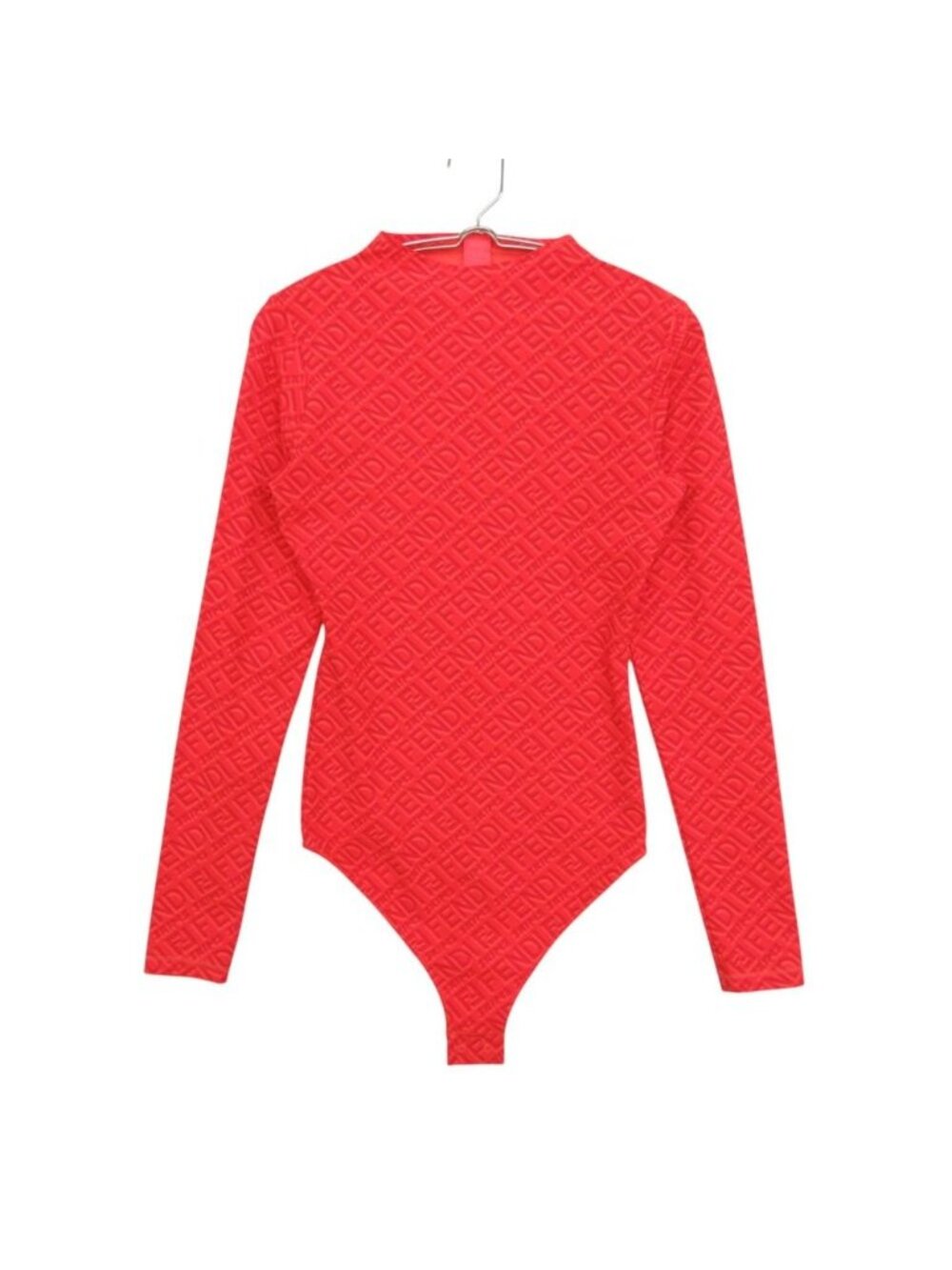 Fendi Top Skims Bodysuit High Neck Long Sleeve Logo All Over Print Red
